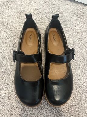 b.o.c. Black Leather Mary Jane Flats with Tan Insole